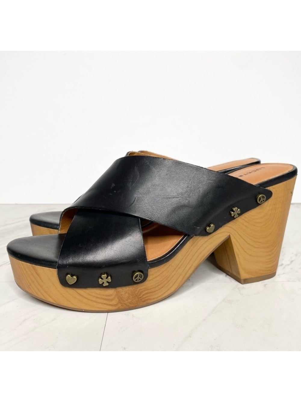 Lucky Brand Takara Black Leather Heeled Sandal 9M